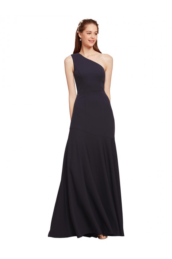 Stretch Crepe A-Line Long Sleeveless Dark Navy Prom Dresses Barrie
