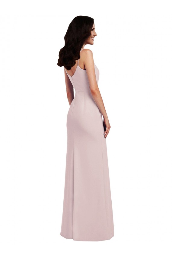 Stretch Crepe Trumpet Long Sleeveless V-Back Front Slit Prom Dresses Barrie