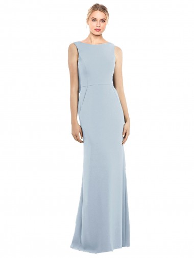 Stretch Crepe Trumpet Long Sleeveless Low Back Light Sky Blue Prom Dresses Barrie