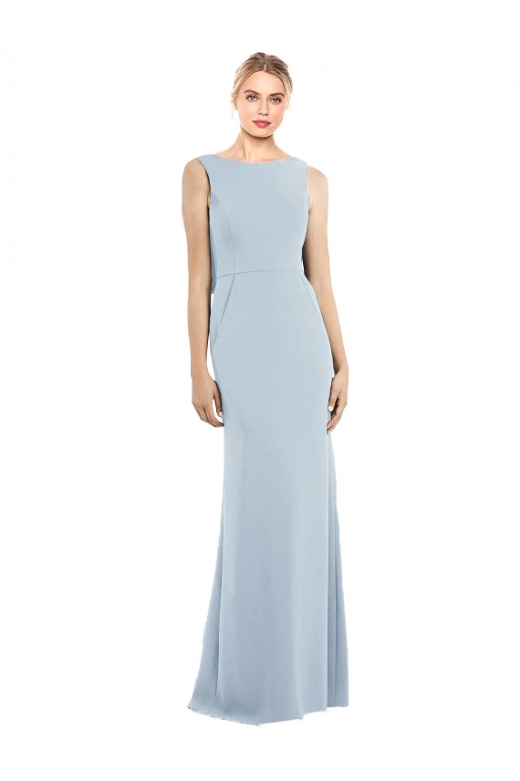 Stretch Crepe Trumpet Long Sleeveless Low Back Light Sky Blue Prom Dresses Barrie
