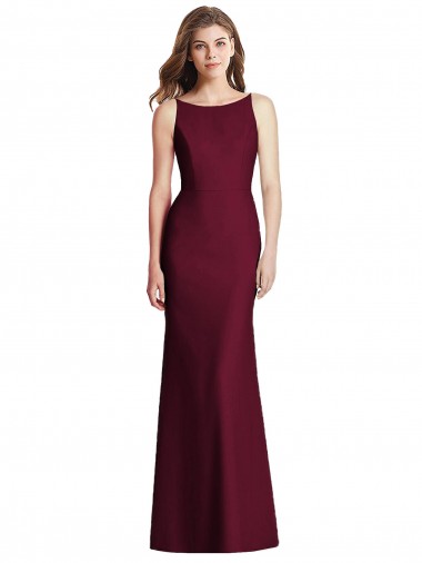 Stretch Crepe Trumpet Long Sleeveless Open Back Burgundy Gold Evening Dresses Barrie