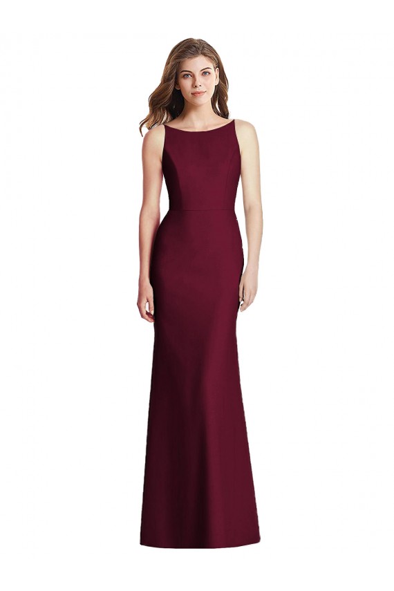 Stretch Crepe Trumpet Long Sleeveless Open Back Burgundy Gold Evening Dresses Barrie