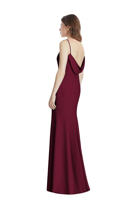 Stretch Crepe Trumpet Long Sleeveless Open Back Burgundy Gold Evening Dresses Barrie