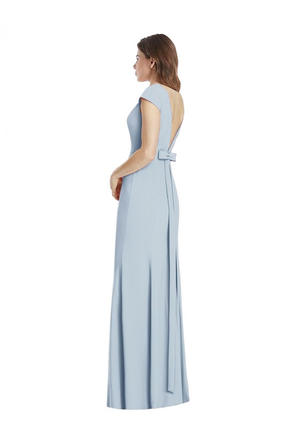 Stretch Crepe Trumpet Long Cap Sleeves Open Back Light Sky Blue Prom Dresses Barrie