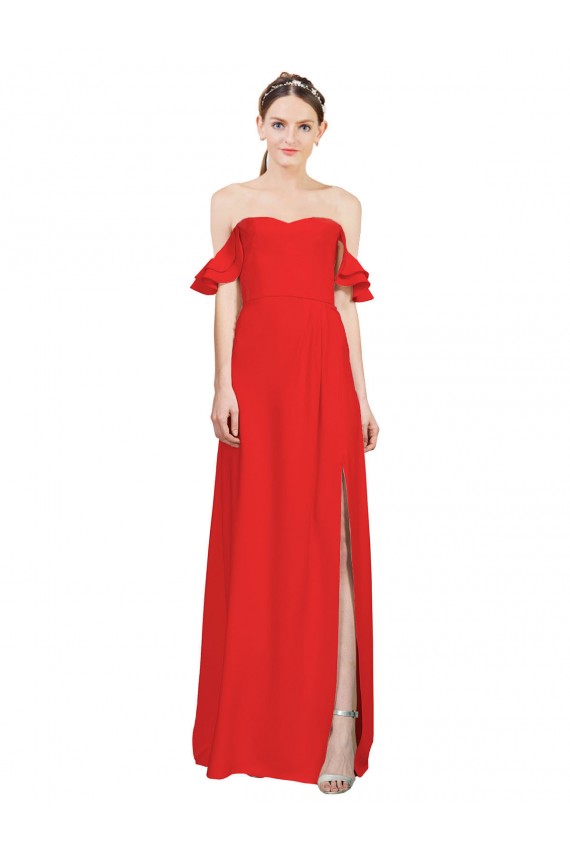 Stretch Crepe A-Line Long Sleeveless Side Slit Prom Dresses Barrie