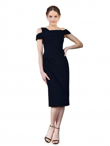 Stretch Crepe Mermaid Cocktail Length Sleeveless Dark Navy Prom Dresses Barrie