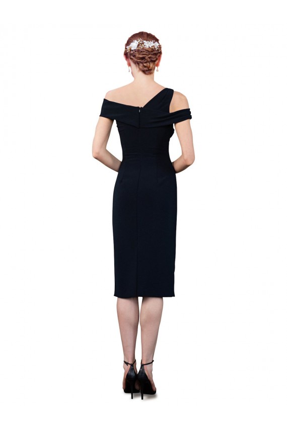 Stretch Crepe Mermaid Cocktail Length Sleeveless Dark Navy Prom Dresses Barrie