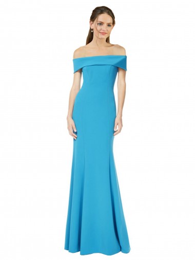 Stretch Crepe Sheath Long Sleeveless Peacock Blue Formal Dress / Bridesmaid Dress Barrie