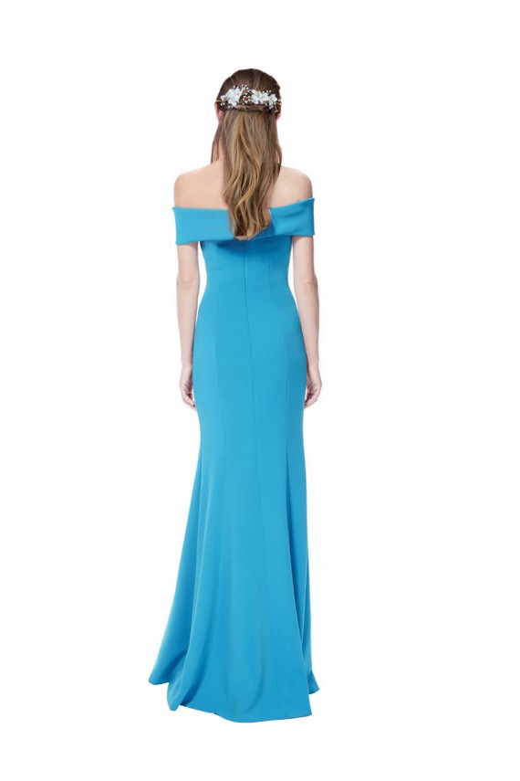 Stretch Crepe Sheath Long Sleeveless Peacock Blue Formal Dress / Bridesmaid Dress Barrie
