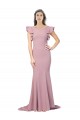 Stretch Crepe Mermaid Sweep Train Flutter Sleeves Low Back Formal Evening Gown / Prom Dress / Bridesmaid Dress Barrie