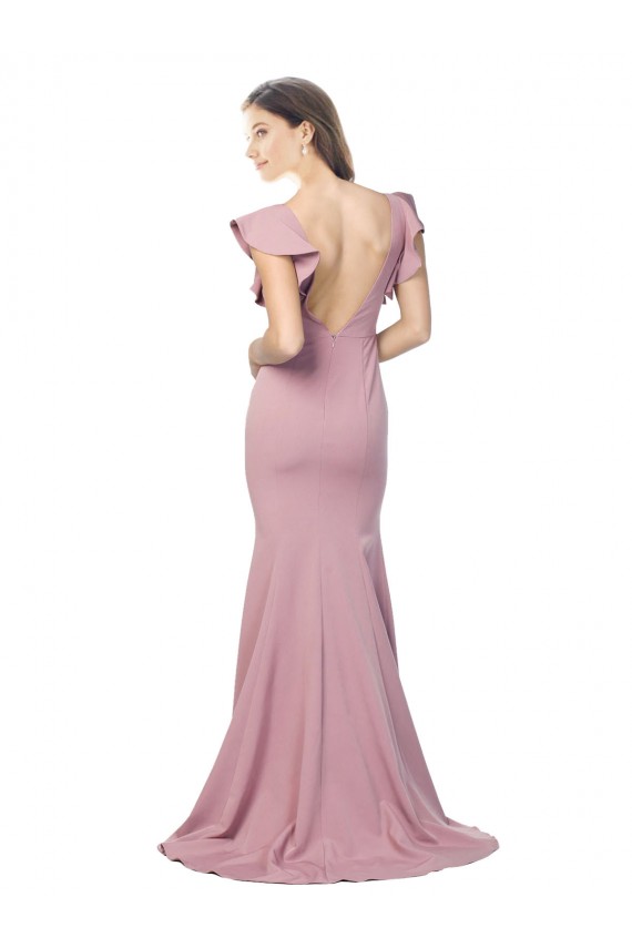 Stretch Crepe Mermaid Sweep Train Flutter Sleeves Low Back Formal Evening Gown / Prom Dress / Bridesmaid Dress Barrie