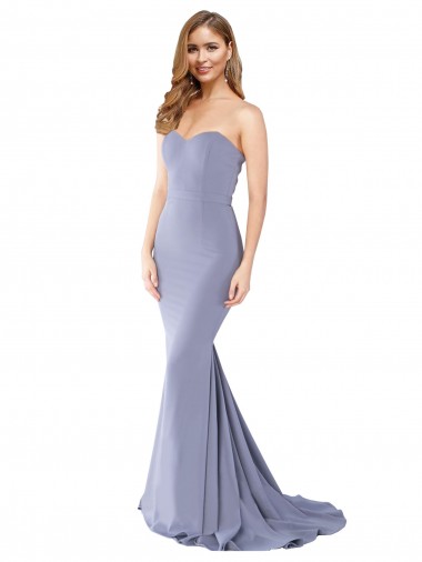 Stretch Crepe Mermaid Long Sleeveless Smoke Blue Low Back Formal Evening Gown / Prom Dress / Bridesmaid Dress Barrie