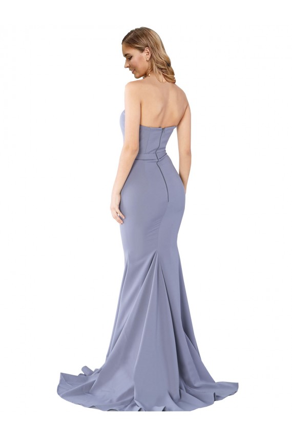 Stretch Crepe Mermaid Long Sleeveless Smoke Blue Low Back Formal Evening Gown / Prom Dress / Bridesmaid Dress Barrie