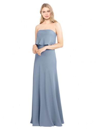 Stretch Crepe Sheath Long Sleeveless Smoke Blue Formal Dress / Bridesmaid Dress Barrie