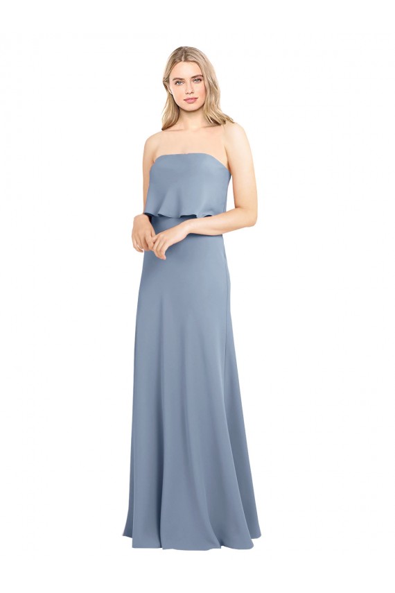 Stretch Crepe Sheath Long Sleeveless Smoke Blue Formal Dress / Bridesmaid Dress Barrie