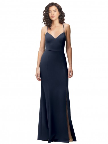 Stretch Crepe Sheath Long Sleeveless Criss Cross Back Formal Evening Gown / Prom Dress / Bridesmaid Dress Barrie