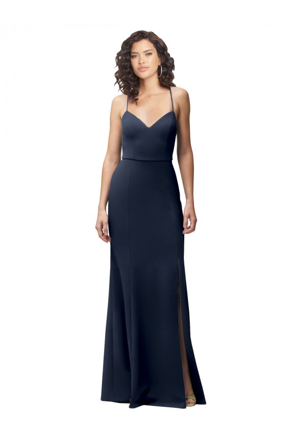 Stretch Crepe Sheath Long Sleeveless Criss Cross Back Formal Evening Gown / Prom Dress / Bridesmaid Dress Barrie