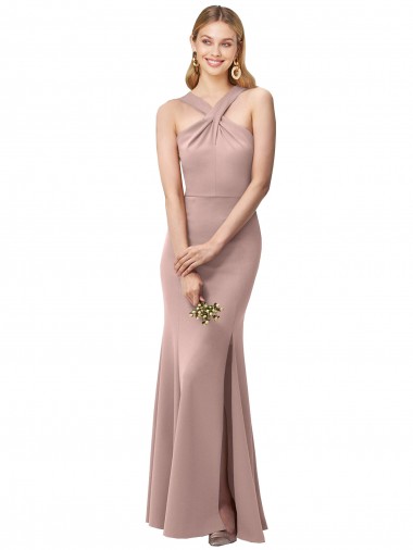 Stretch Crepe Sheath Long Sleeveless Criss Cross Back Prom Dress / Bridesmaid Dress Barrie