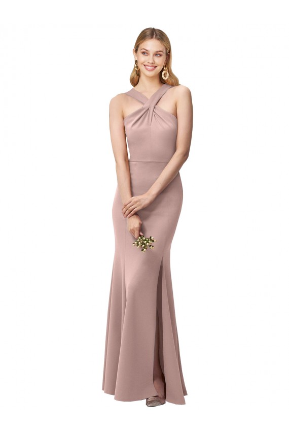 Stretch Crepe Sheath Long Sleeveless Criss Cross Back Prom Dress / Bridesmaid Dress Barrie