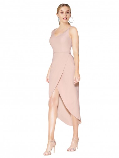 Stretch Crepe Mermaid Knee Length Sleeveless V-Back High Low Evening Gown / Prom Dress / Bridesmaid Dress Barrie