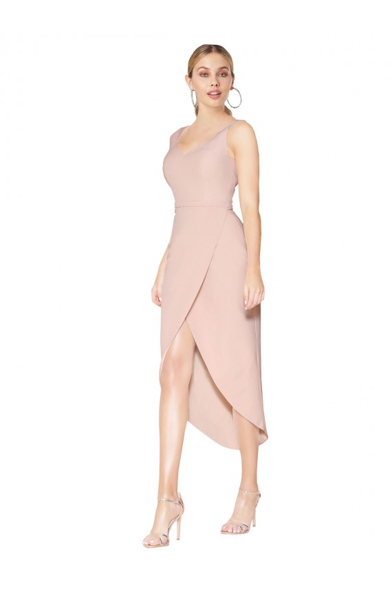 Stretch Crepe Mermaid Knee Length Sleeveless V-Back High Low Evening Gown / Prom Dress / Bridesmaid Dress Barrie