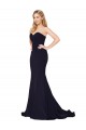 Stretch Crepe Mermaid Sweep Train Sleeveless Dark Navy Prom Dresses Barrie
