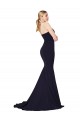 Stretch Crepe Mermaid Sweep Train Sleeveless Dark Navy Prom Dresses Barrie