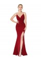 Stretch Crepe Mermaid Long Sleeveless V-Back Burgundy Prom Dresses Barrie