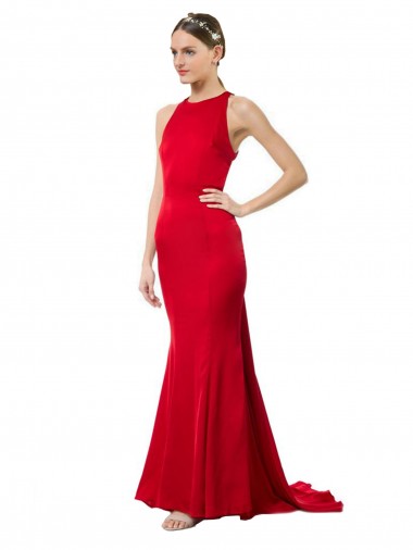 Stretch Crepe Mermaid Long Sleeveless Open Back Formal Evening Gown / Bridesmaid Dress Barrie