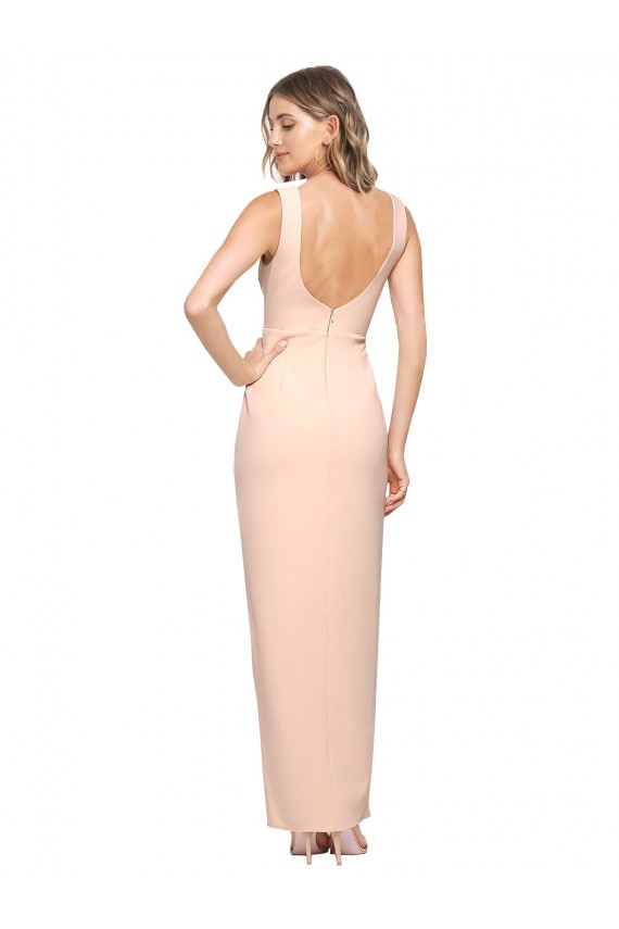 Stretch Crepe Sheath Long Sleeveless Square Neck Prom Dresses Barrie