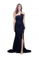 Stretch Crepe Sheath Sweep Train Sleeveless Low Back Dark Navy Prom Dresses Barrie