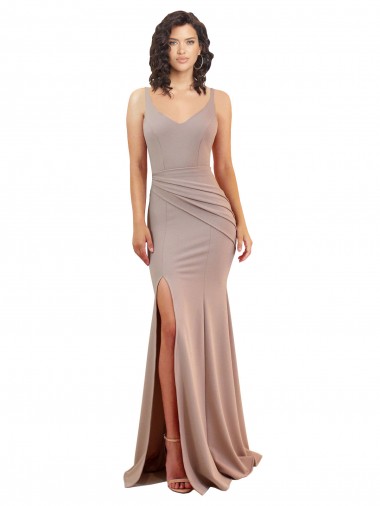 Stretch Crepe Mermaid Long Sleeveless Low Back Side Slit Prom Dresses Barrie