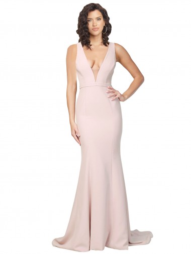 Stretch Crepe Sheath Sweep Train Sleeveless V-Back Black Tie Evening Gown / Prom Dress / Bridesmaid Dress Barrie