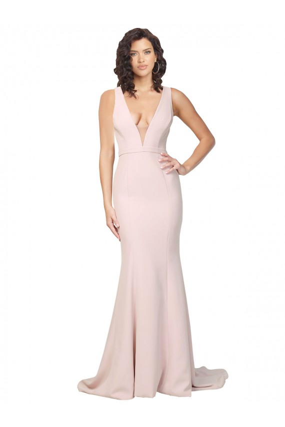Stretch Crepe Sheath Sweep Train Sleeveless V-Back Black Tie Evening Gown / Prom Dress / Bridesmaid Dress Barrie