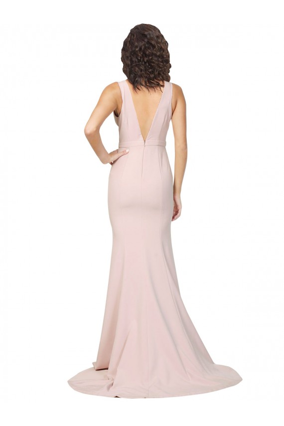 Stretch Crepe Sheath Sweep Train Sleeveless V-Back Black Tie Evening Gown / Prom Dress / Bridesmaid Dress Barrie