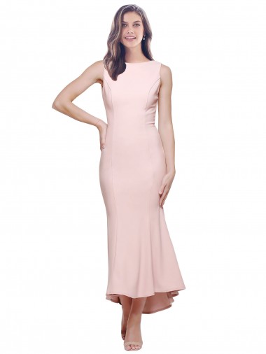 Stretch Crepe Sheath Midi Length Sleeveless Low Back High Low Evening Gown / Prom Dress / Bridesmaid Dress Barrie