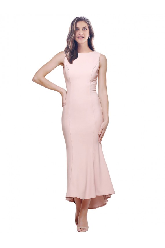 Stretch Crepe Sheath Midi Length Sleeveless Low Back High Low Evening Gown / Prom Dress / Bridesmaid Dress Barrie