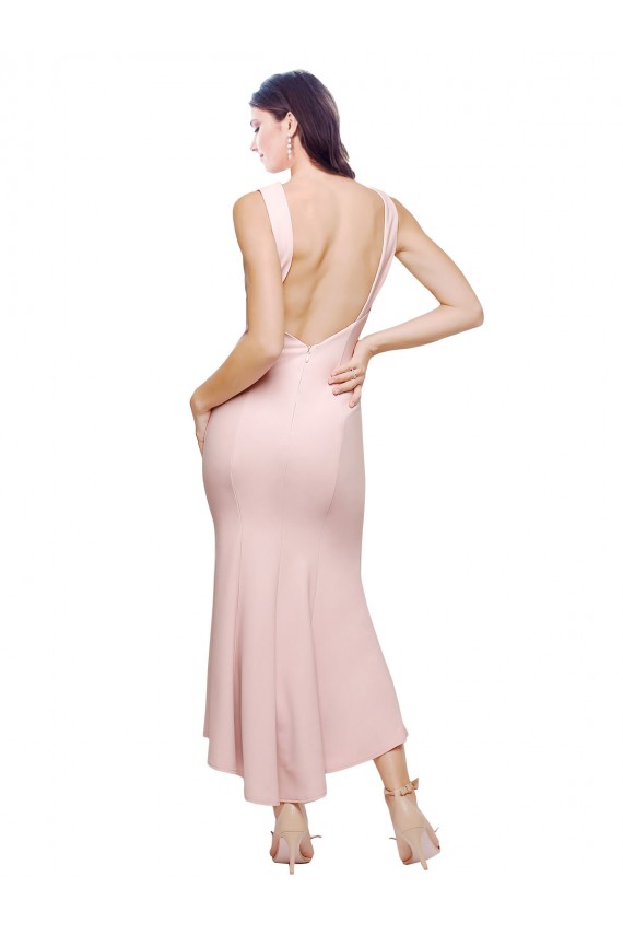 Stretch Crepe Sheath Midi Length Sleeveless Low Back High Low Evening Gown / Prom Dress / Bridesmaid Dress Barrie