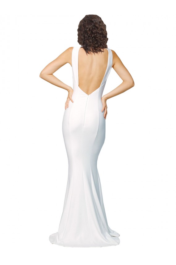 Stretch Crepe Sheath Long Sleeveless High Neck Low Back Prom Dresses Barrie