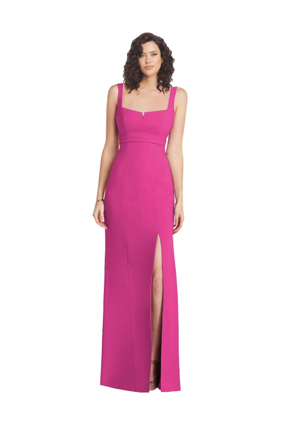 Stretch Crepe Trumpet Long Sleeveless Square Neck Low Back Prom Dresses Barrie