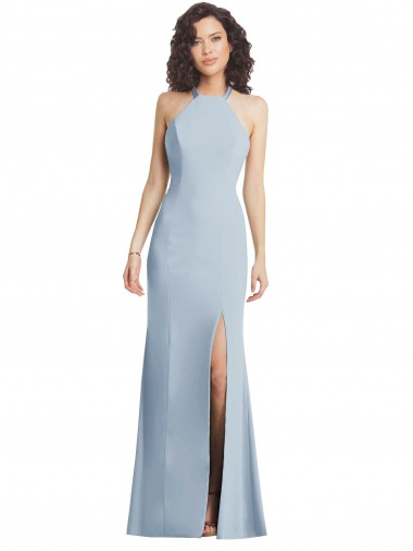 Stretch Crepe Trumpet Long Sleeveless Criss Cross Back Light Sky Blue Prom Dresses Barrie