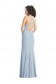 Stretch Crepe Trumpet Long Sleeveless Criss Cross Back Light Sky Blue Prom Dresses Barrie