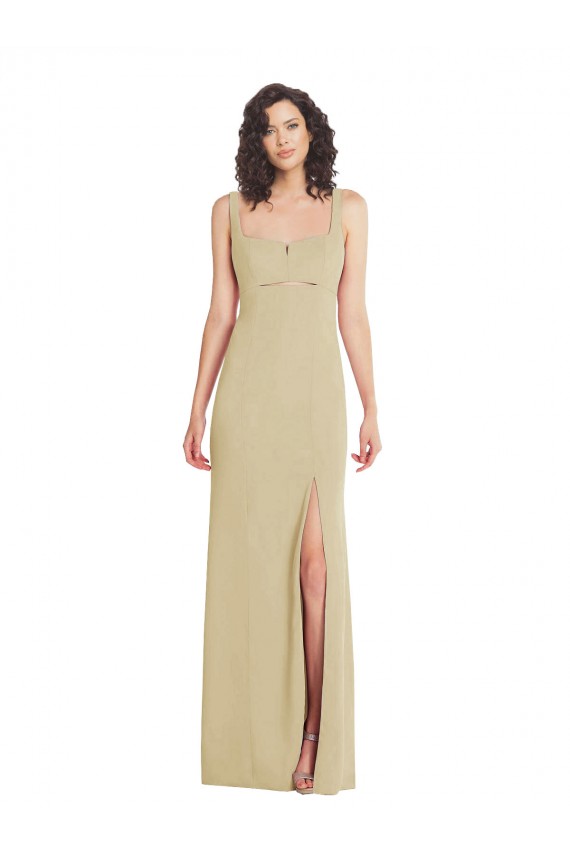 Stretch Crepe Trumpet Long Sleeveless Low Back Champagne Prom Dresses Barrie
