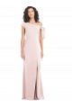 Stretch Crepe Trumpet Long Cap Sleeves Front Slit Prom Dresses Barrie
