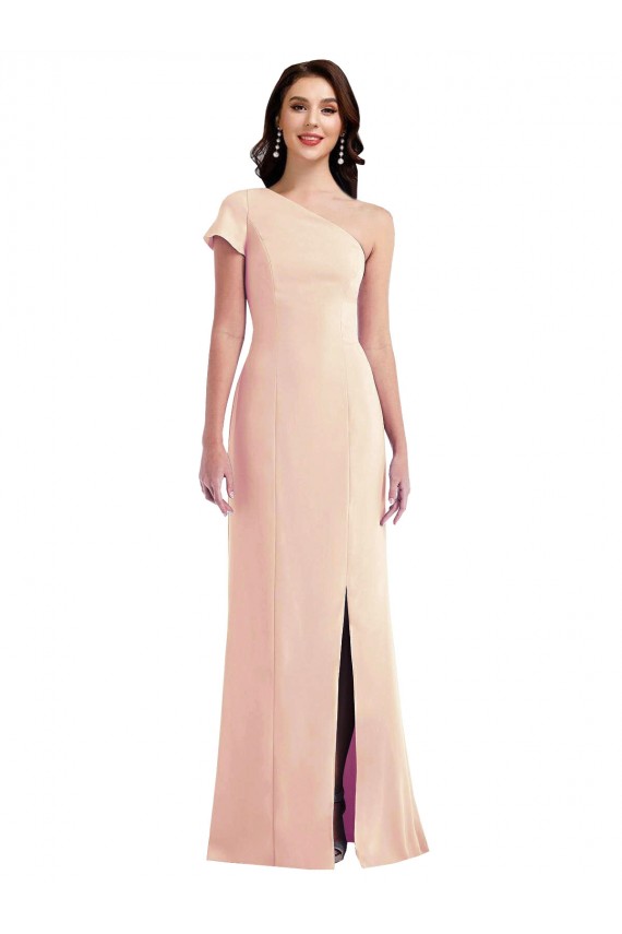 Stretch Crepe Trumpet Long Cap Sleeves Nude Prom Dresses Barrie