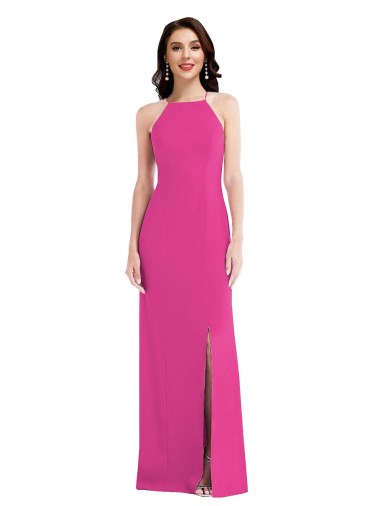 Stretch Crepe Trumpet Long Sleeveless Open Back Fuchsia Prom Dresses Barrie