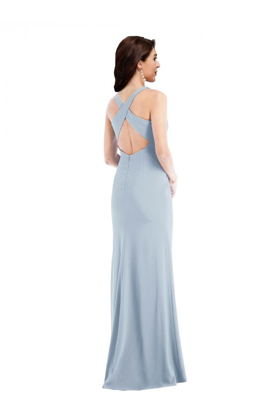 Stretch Crepe Trumpet Long Sleeveless Criss Cross Back Evening Dress / Bridesmaid Dress Barrie