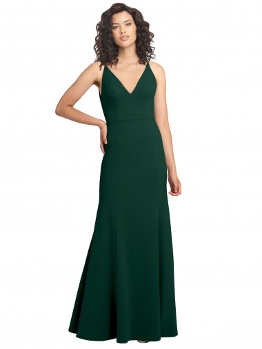Stretch Crepe A-Line Long Sleeveless V-Neck V-Back Prom Dresses Barrie