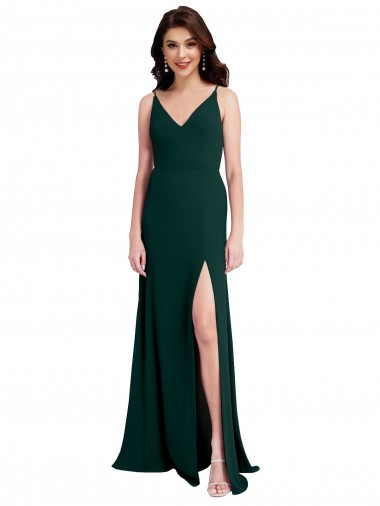 Stretch Crepe A-Line Long Sleeveless V-Back Side Slit Prom Dresses Barrie