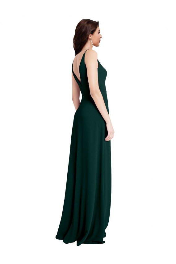 Stretch Crepe A-Line Long Sleeveless V-Back Side Slit Prom Dresses Barrie